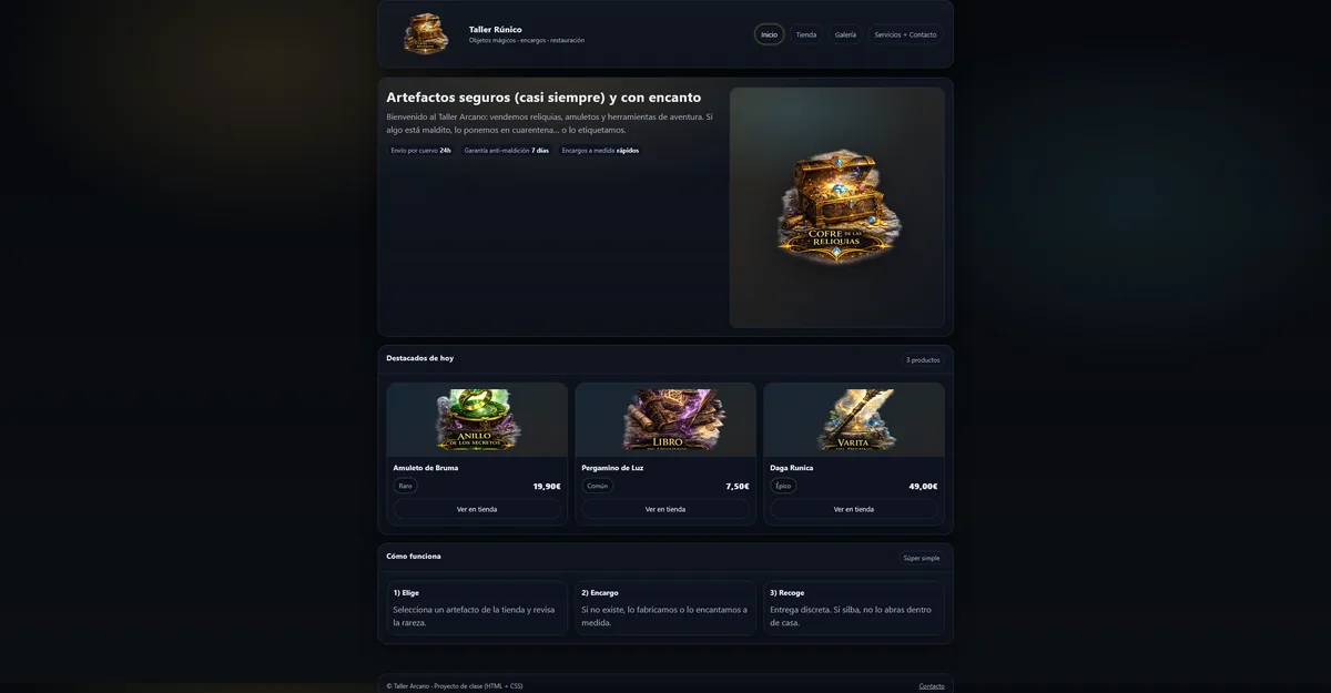 Tienda Mágica — tienda virtual de fantasía con catálogo de productos, web diseñada por Cristia Gimenez
