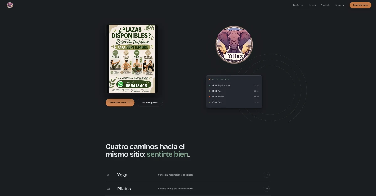 TuHaz — estudio de yoga, pilates y entrenamiento personal en Zaragoza, web diseñada por Cristia Gimenez